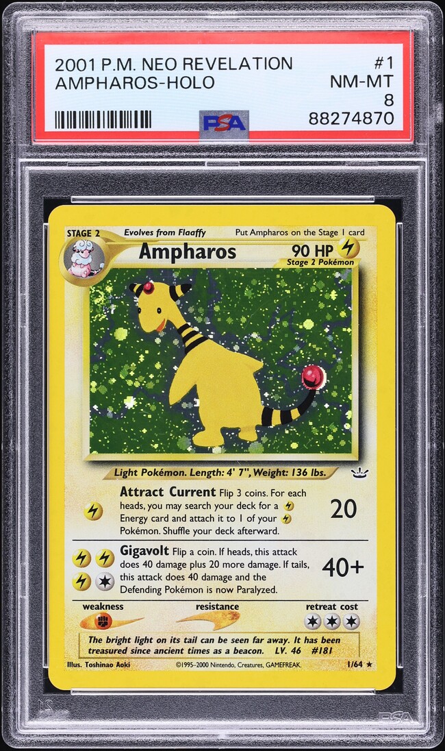 2001 Pokemon Neo Revelation Holo Ampharos #1 PSA 8 NM-MT