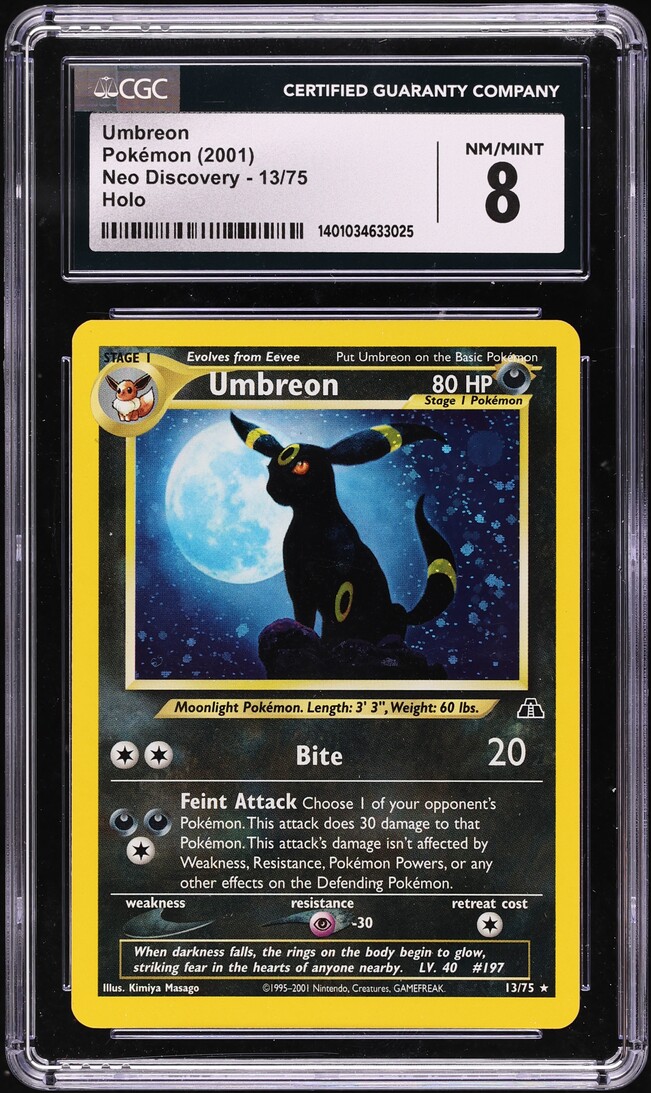 2001 Pokemon Neo Discovery Holo Umbreon #13 CGC 8 NM-MT