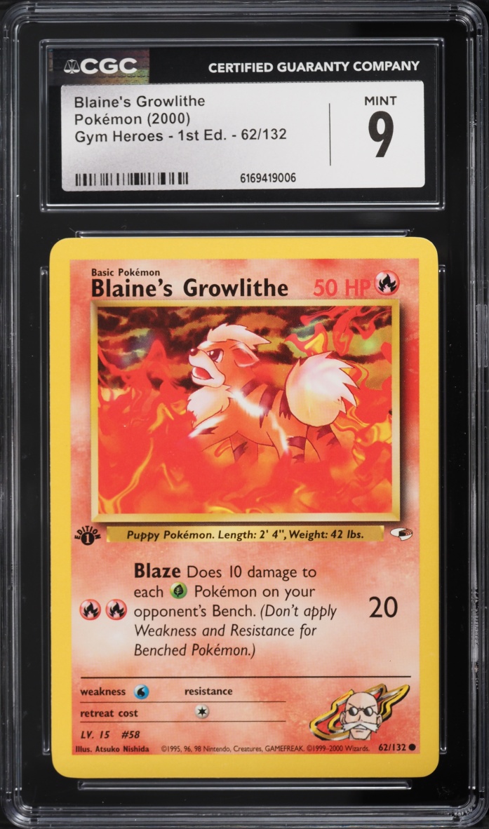 2000 Pokemon Gym Heroes 1st Edition Blaine's Growlithe #62 CGC 9 MINT