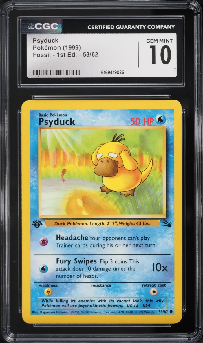1999 Pokemon Fossil 1st Edition Psyduck #53 CGC 10 GEM MINT
