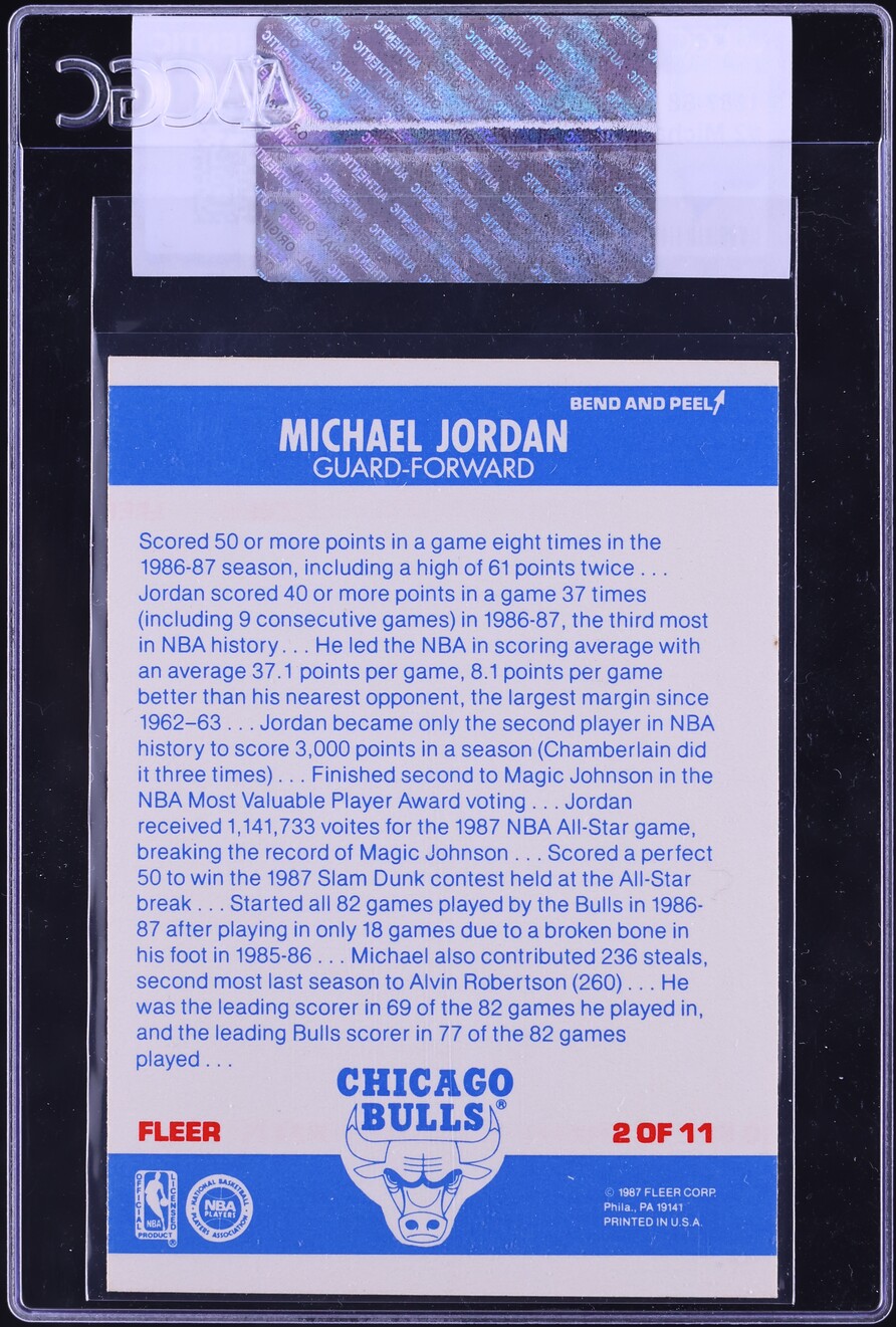 1987 Fleer Stickers Michael Jordan #2 CGC AUTH