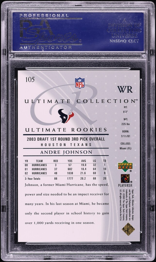 2003 Ultimate Collection Andre Johnson ROOKIE /750 #105 PSA 10 GEM MINT