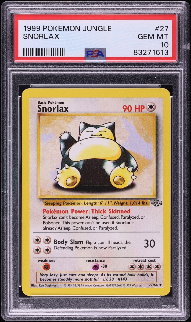 1999 Pokemon Jungle Snorlax #27 PSA 10 GEM MINT