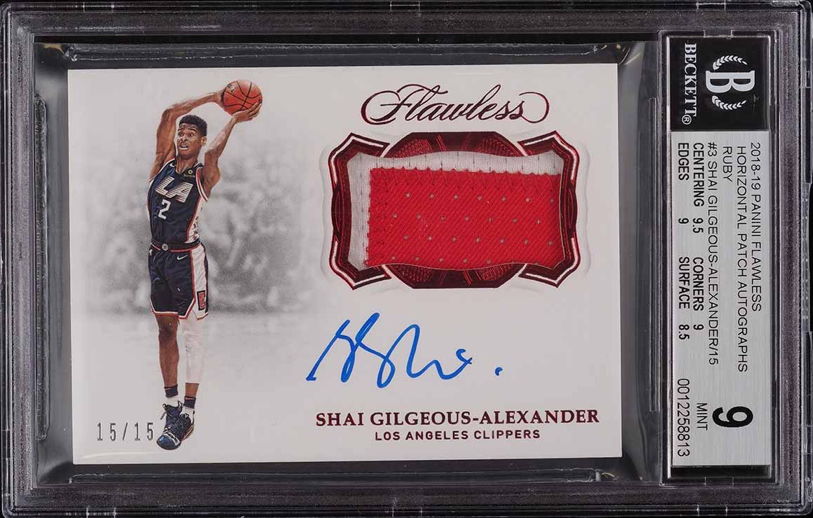 2018 Panini Flawless Ruby Shai Gilgeous-Alexander ROOKIE PATCH AUTO /15 #HP-SGA BGS 9 MINT