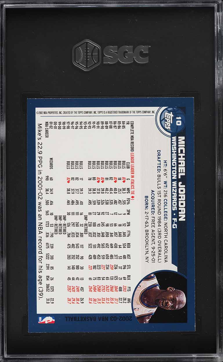 2002 Topps Basketball Michael Jordan #10 SGC 8 NM-MT