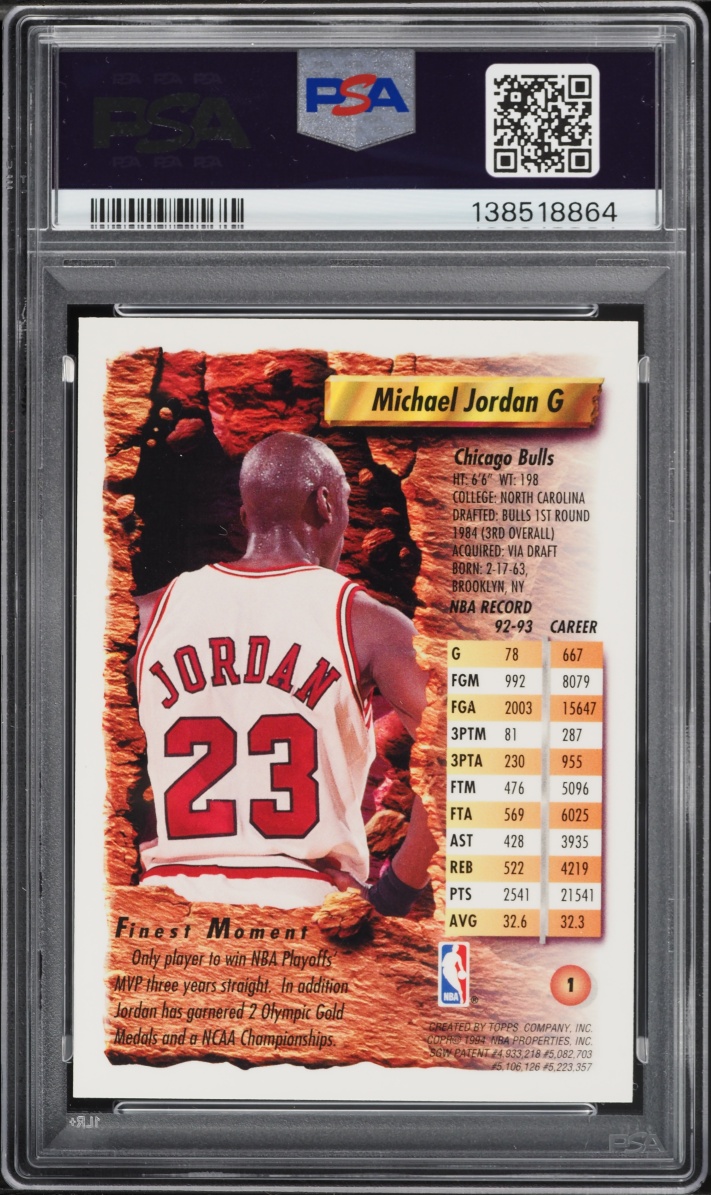 1993 Finest Basketball Michael Jordan #1 PSA 8 NM-MT