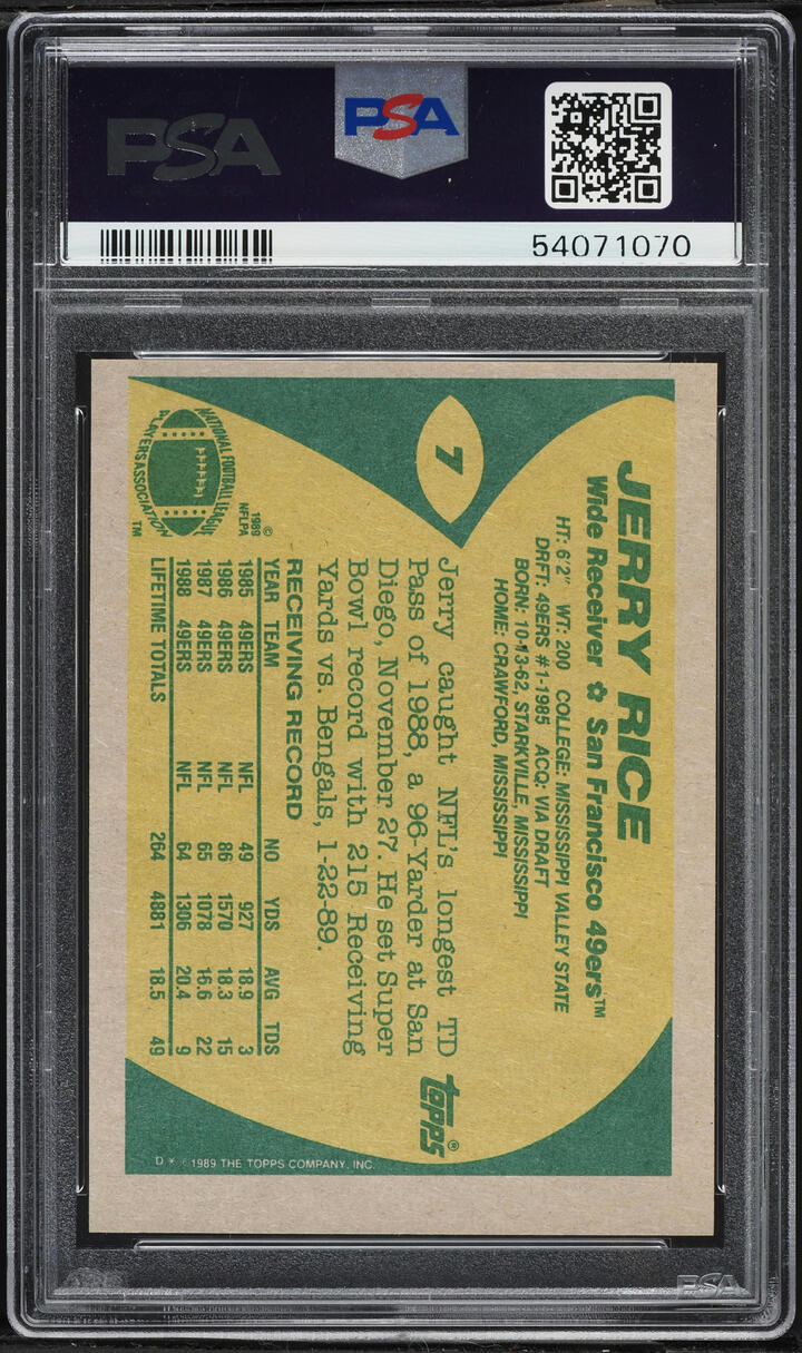 1989 Topps Football Jerry Rice ALL-PRO #7 PSA 8 NM-MT