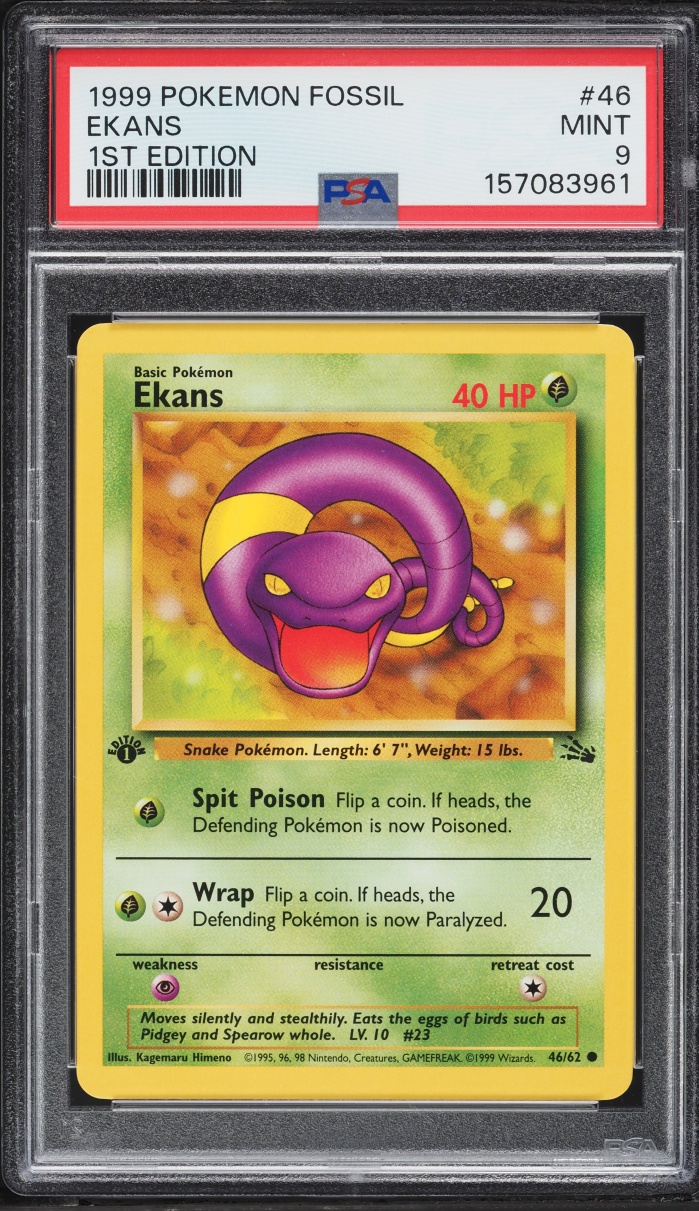1999 Pokemon Fossil 1st Edition Ekans #46 PSA 9 MINT