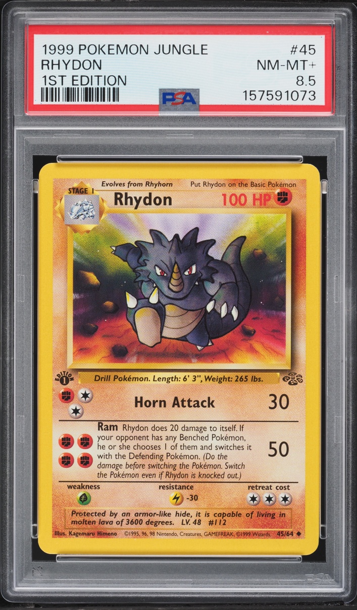 1999 Pokemon Jungle 1st Edition Rhydon #45 PSA 8.5 NM-MT+
