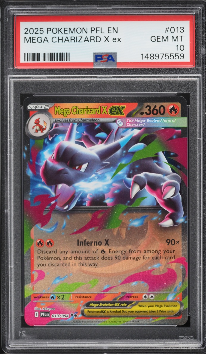 2025 Pokemon Mega Evolution Phantasmal Flames Holo Mega Charizard X EX #13 PSA 10 GEM MINT