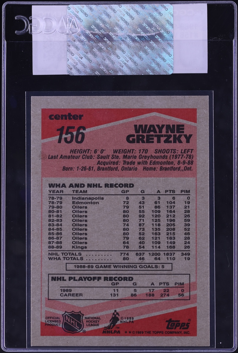 1989 Topps Hockey Wayne Gretzky #156 CGC AUTH