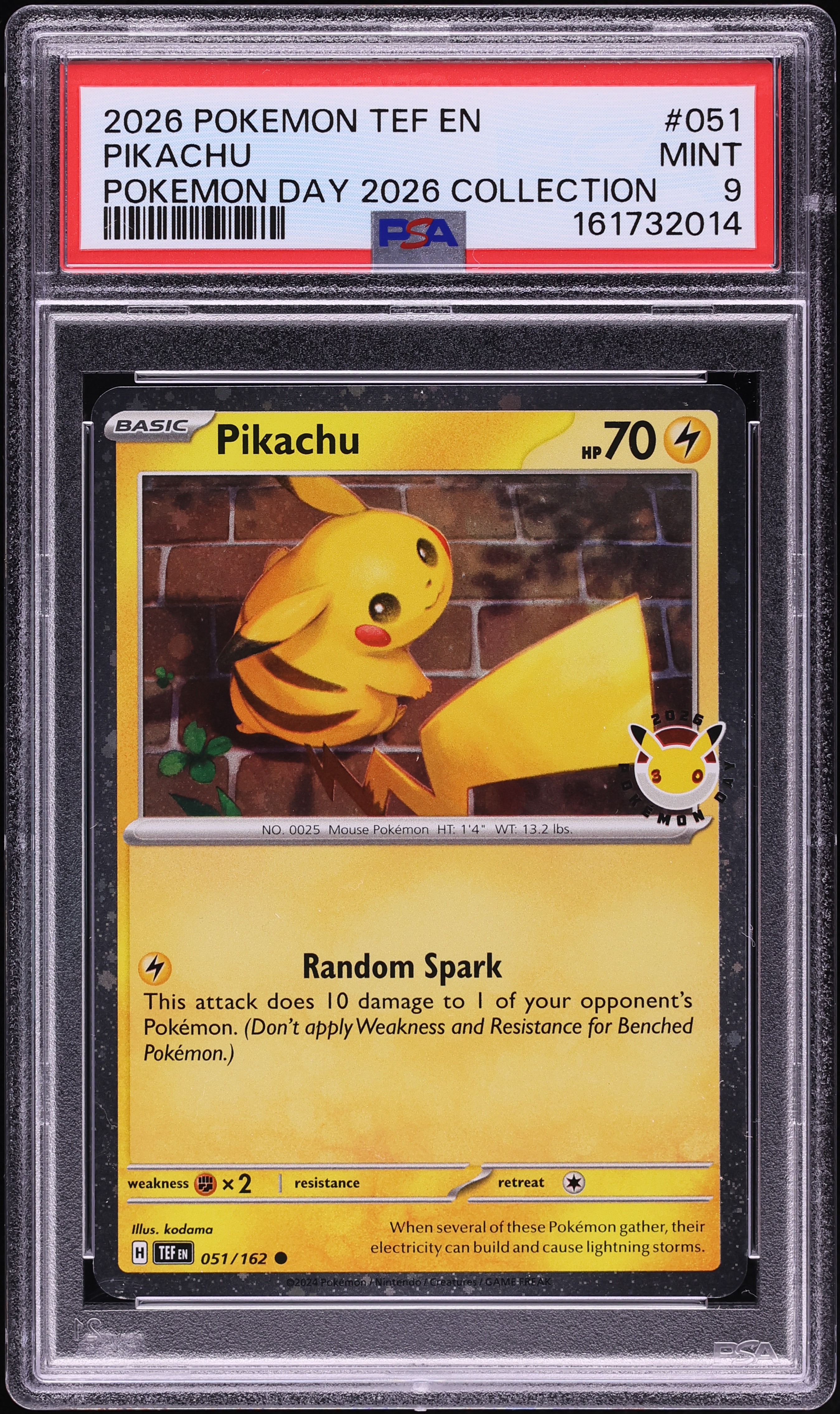 2026 Pokemon Scarlet & Violet Temporal Forces Day Collection Holo Pikachu #51 PSA 9 MINT