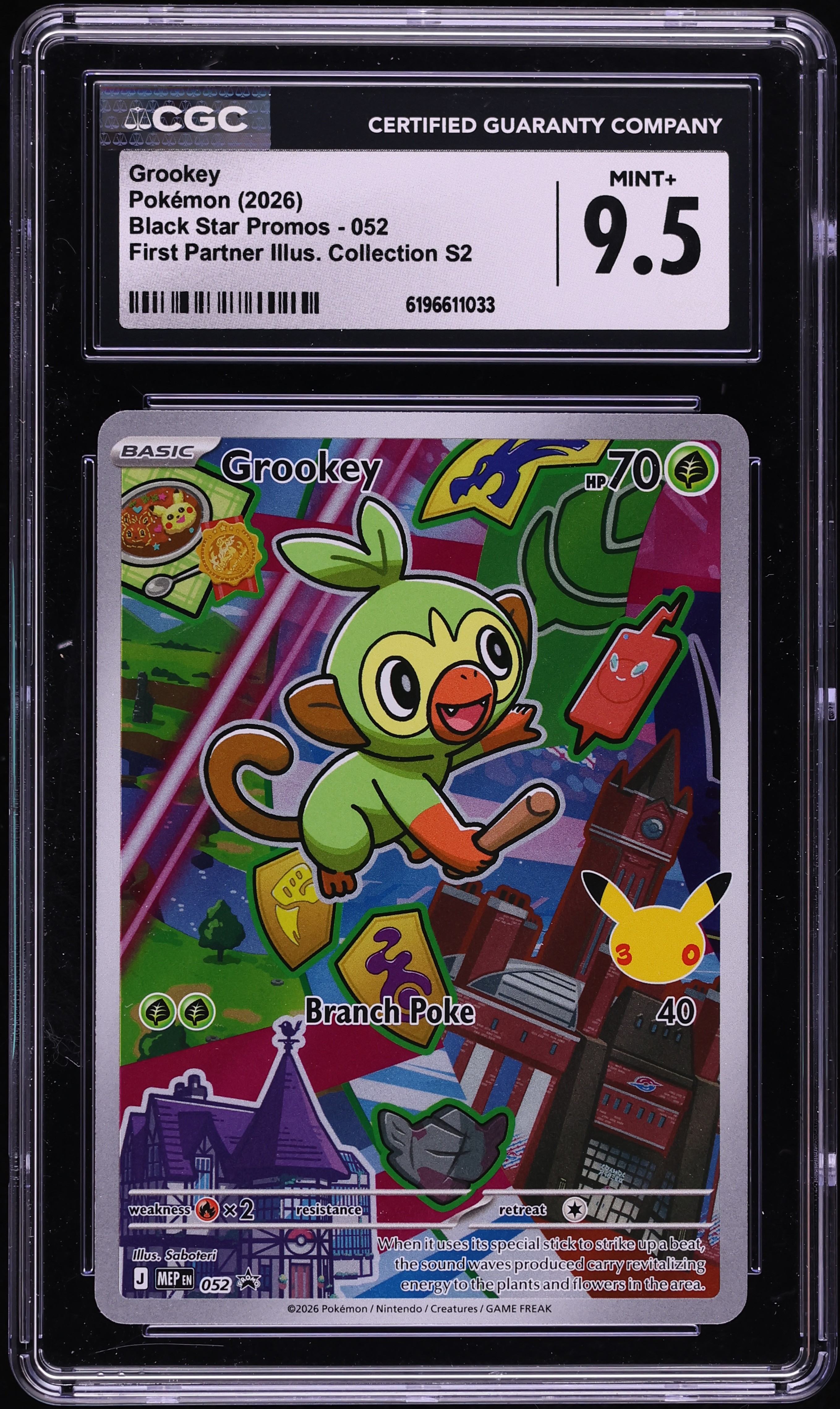 2026 Pokemon Mega Promo First Partner Illustration S2 Full Art Grookey #52 CGC 9.5 MINT+