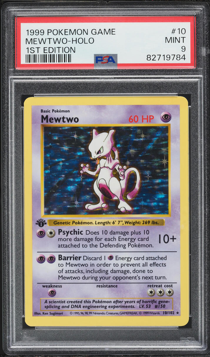 1999 Pokemon Base Set Shadowless 1st Edition Holo Mewtwo #10 PSA 9 MINT