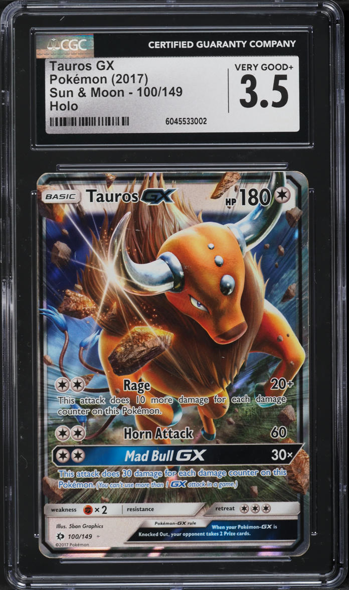 2017 Pokemon Sun & Moon Holo Tauros GX #100 CGC 3.5 VG+