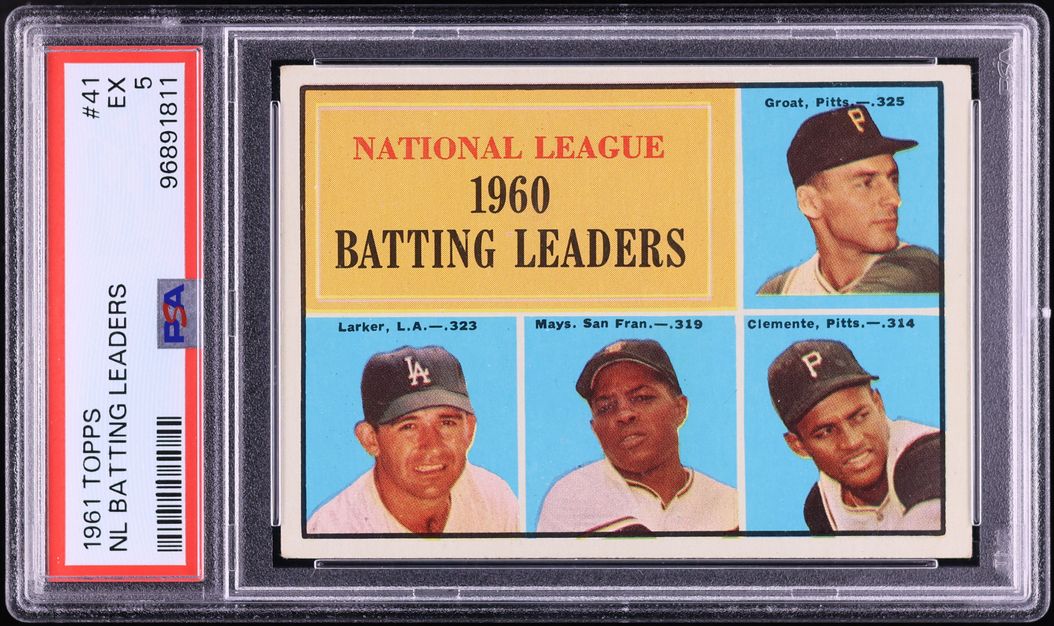 1961 Topps Willie Mays & Roberto Clemente Larker Groat NL BATTING LEADERS #41 PSA 5 EX