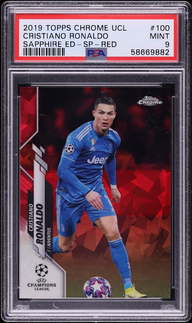 2019 Topps Chrome UEFA Champions League Sapphire Red Cristiano Ronaldo /5 #100 PSA 9 MINT