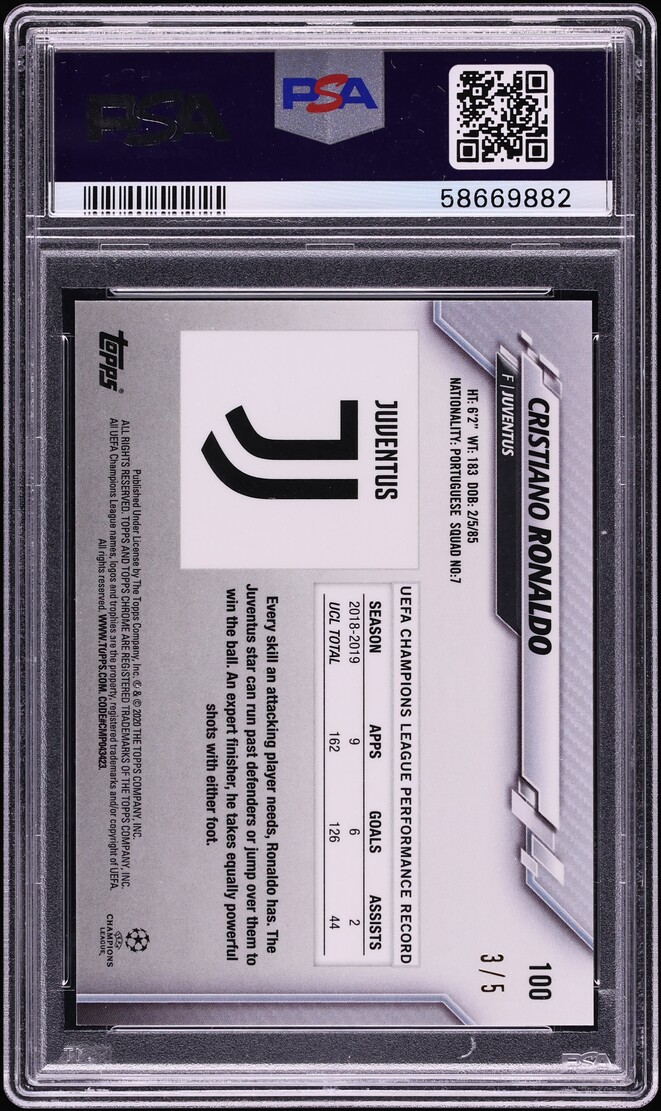 2019 Topps Chrome UEFA Champions League Sapphire Red Cristiano Ronaldo /5 #100 PSA 9 MINT