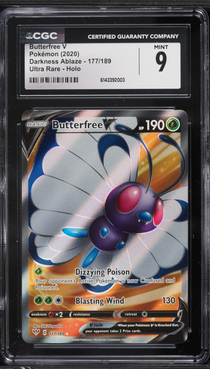 2020 Pokemon Sword & Shield Darkness Ablaze Full Art Butterfree V #177 CGC 9 MINT