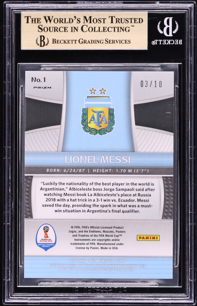 2018 Panini Prizm World Cup Gold Lionel Messi /10 #1 BGS 9.5 GEM MINT