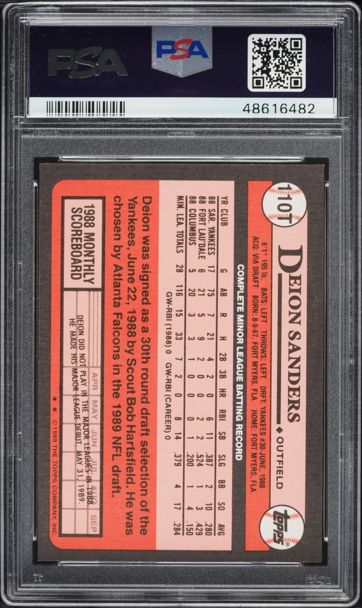 1989 Topps Traded Deion Sanders ROOKIE #110T PSA 8 NM-MT