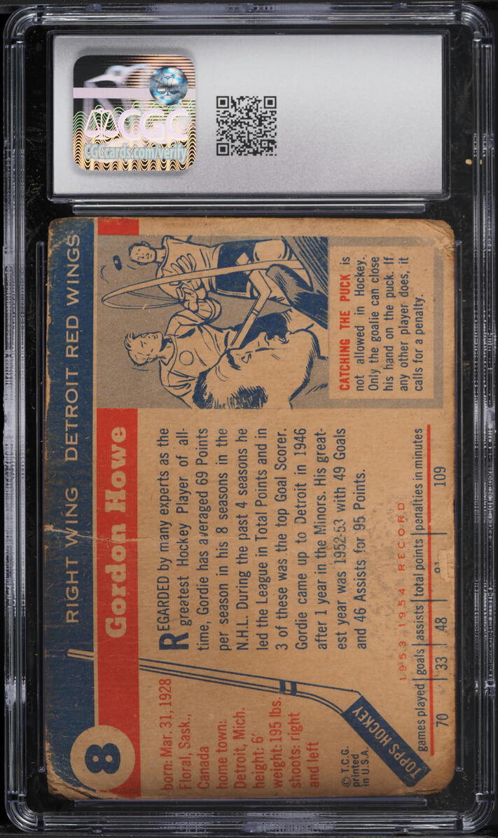 1954 Topps Hockey Gordie Howe #8 CGC 1 PR