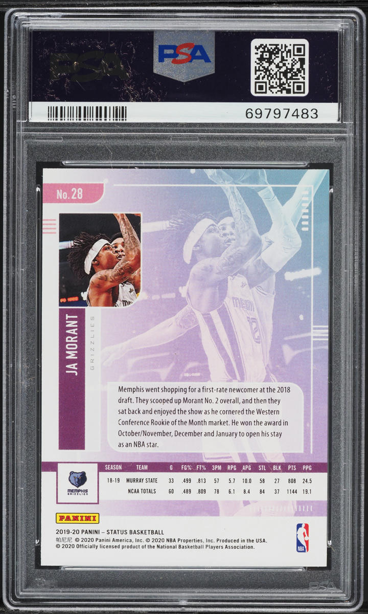 2019 Panini Status Ja Morant ROOKIE #28 PSA 10 GEM MINT on