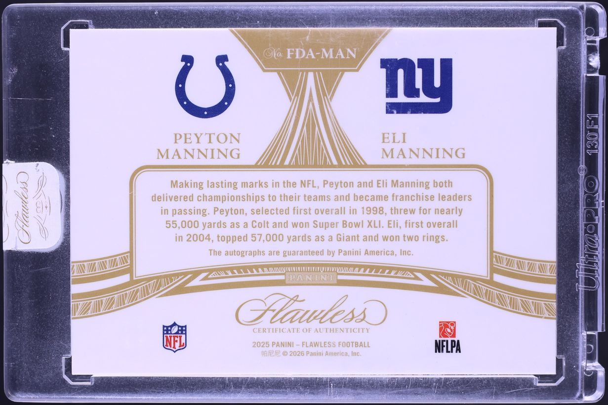 2025 Panini Flawless Dual Peyton Manning Eli Manning AUTO 1/25 #FDA-MAN - Photo 2