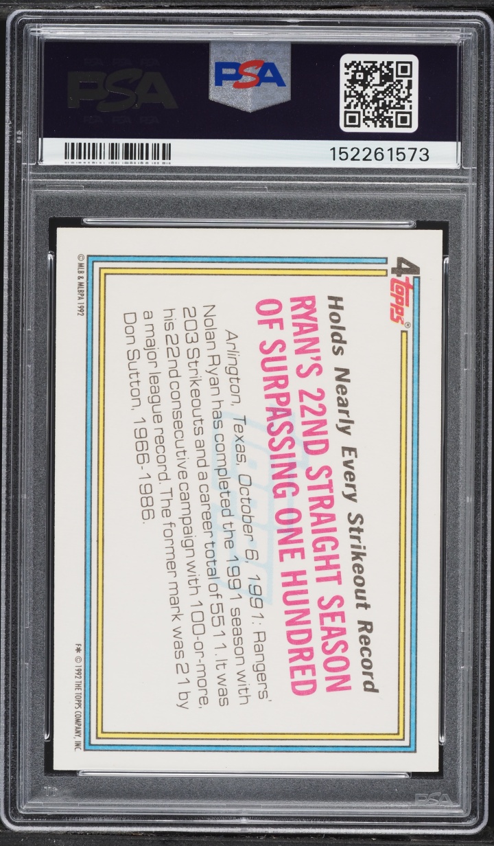1992 Topps Nolan Ryan RECORD BREAKER #4 PSA 8 NM-MT