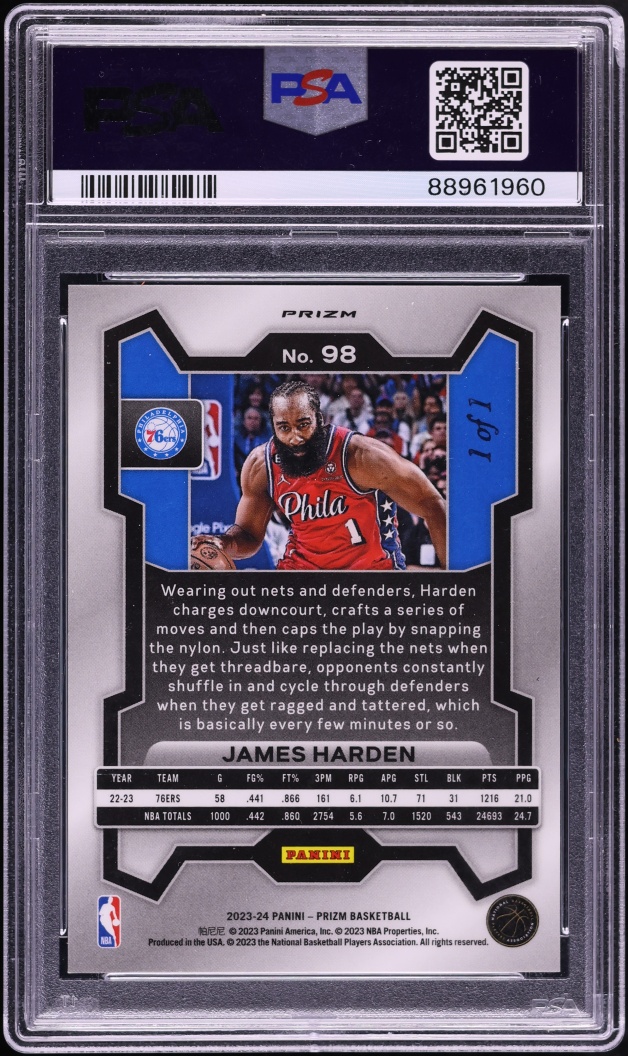 2023 Panini Prizm Black James Harden 1/1 #98 PSA 10 GEM MINT - Photo 2