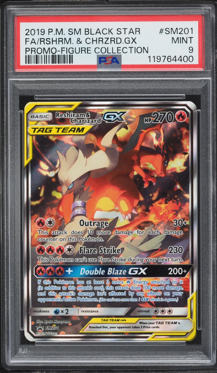 2019 Pokemon Sun & Moon Black Star Promo Full Art Reshiram & Charizard GX #SM201 PSA 9 MINT