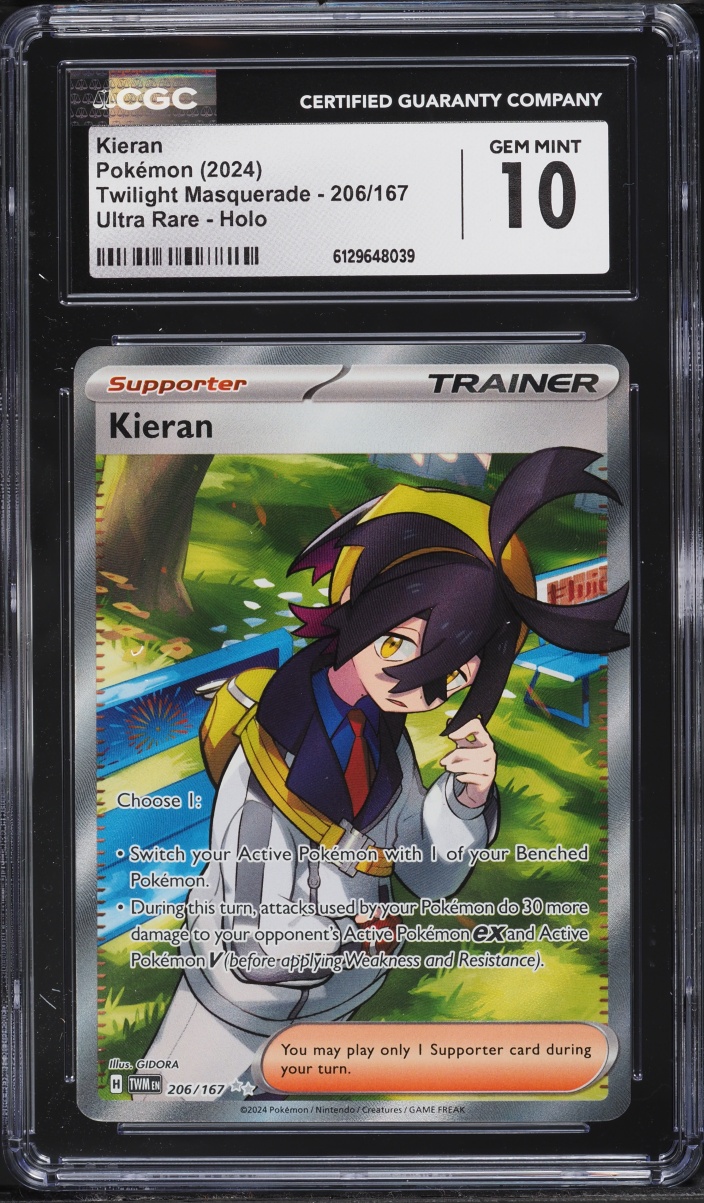 2024 Pokemon Scarlet & Violet Twilight Masquerade Full Art Kieran #206 CGC 10 GEM MINT