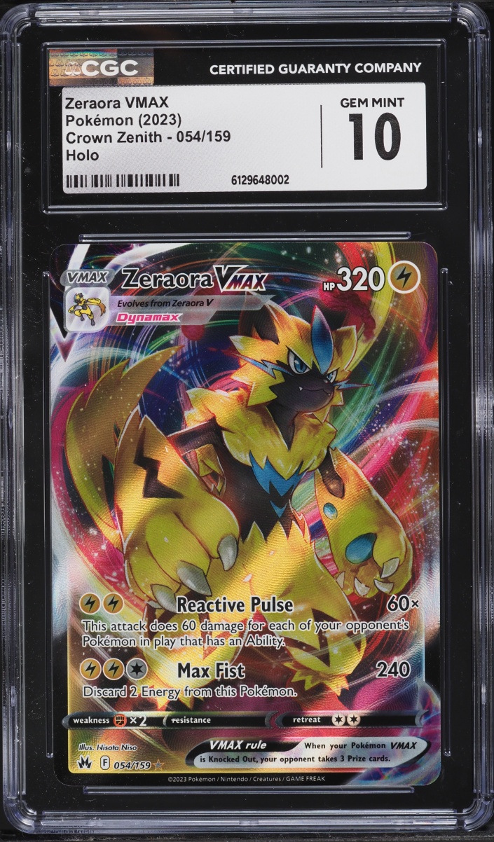 2023 Pokemon Sword & Shield Crown Zenith Zeraora VMAX #54 CGC 10 GEM MINT
