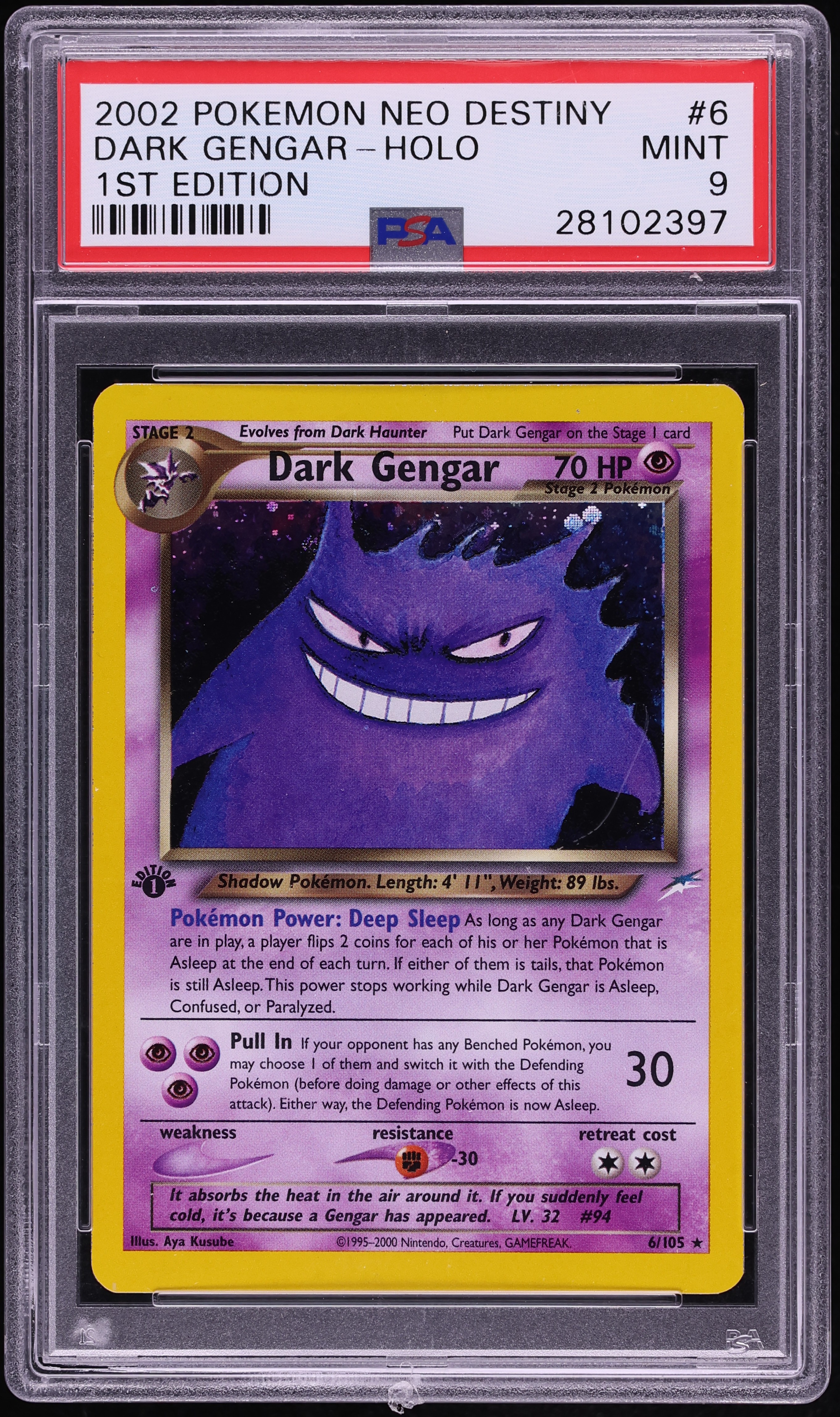 2002 Pokemon Neo Destiny 1st Edition Holo Dark Gengar #6 PSA 9 MINT