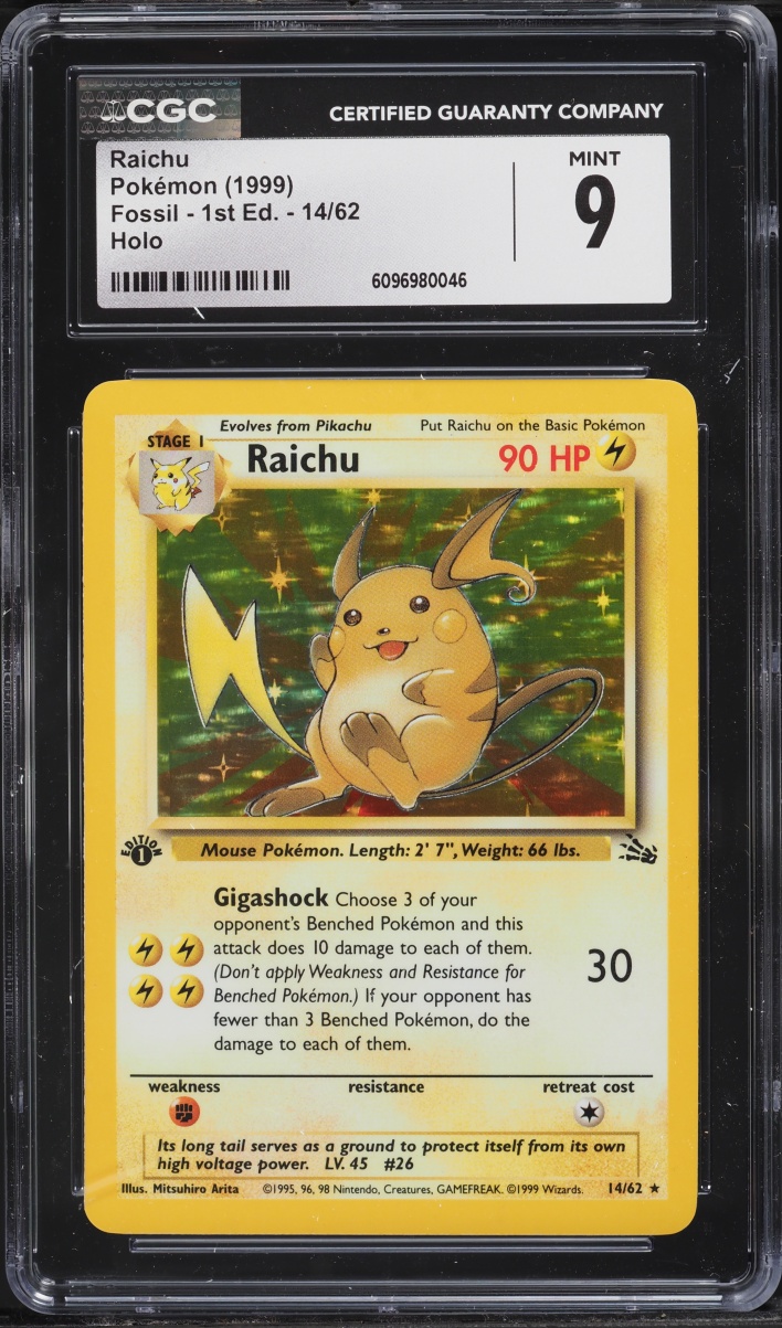 1999 Pokemon Fossil 1st Edition Holo Raichu #14 CGC 9 MINT