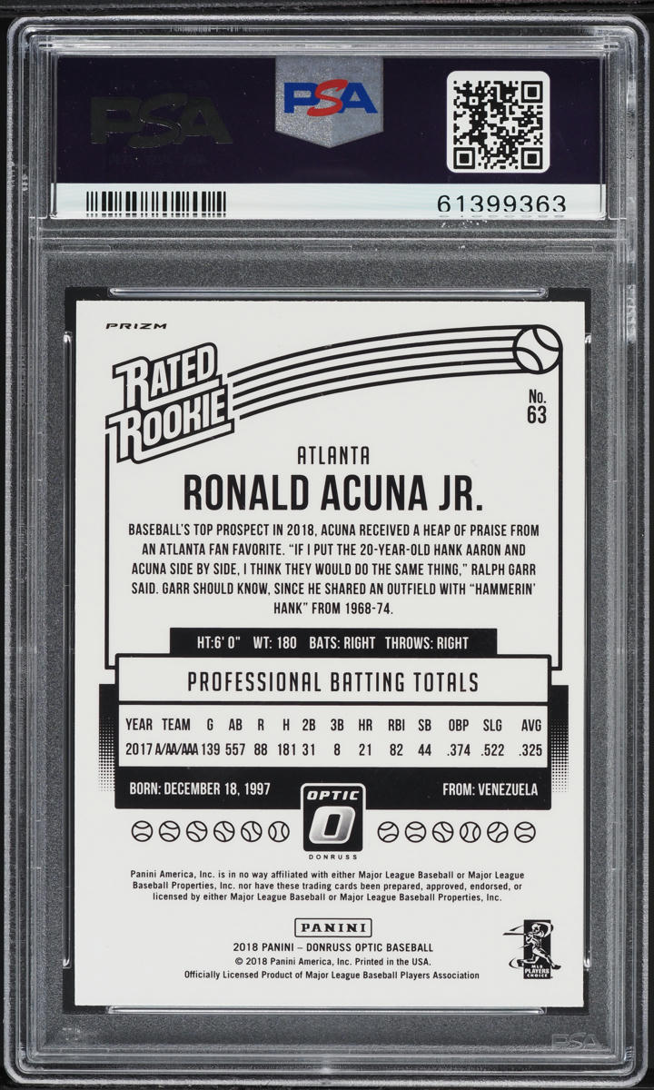 2018 Donruss Optic Pink Ronald Acuna Jr. ROOKIE #63 PSA 9 MINT
