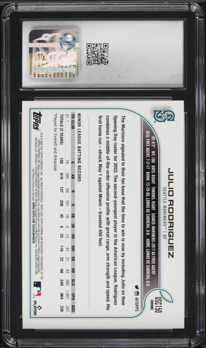 2022 Topps Chrome Update Purple Refractor Julio Rodriguez ROOKIE #USC150 CGC 8