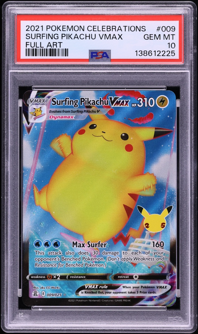 2021 Pokemon Sword & Shield Celebrations Full Art Surfing Pikachu VMAX #9 PSA 10 GEM MINT