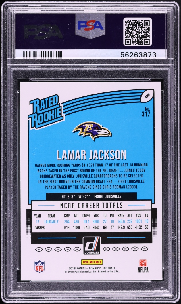 2018 Donruss Football Lamar Jackson ROOKIE #317 PSA 10 GEM MINT