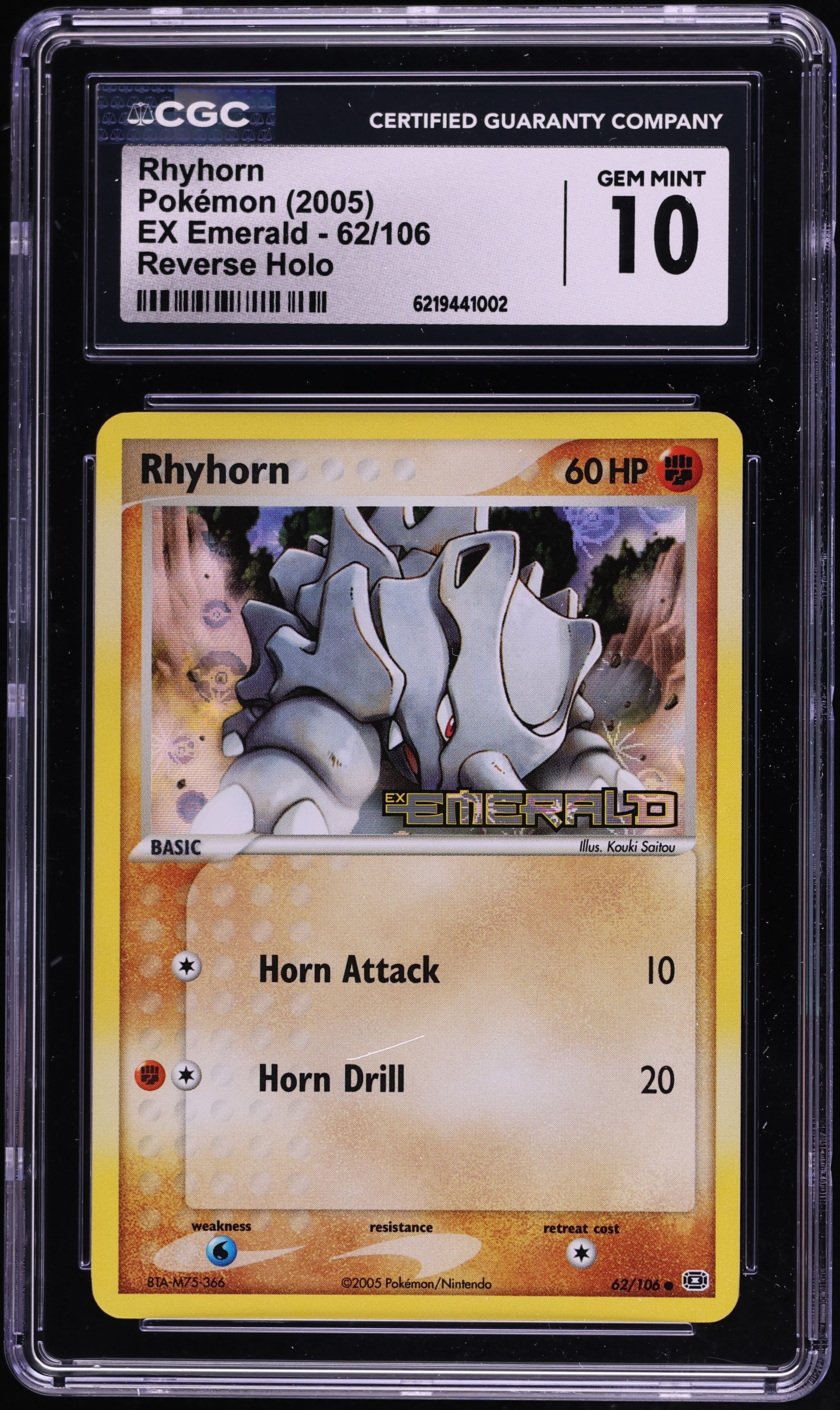 2005 Pokemon EX Emerald Reverse Holo Rhyhorn #62 CGC 10 GEM MINT