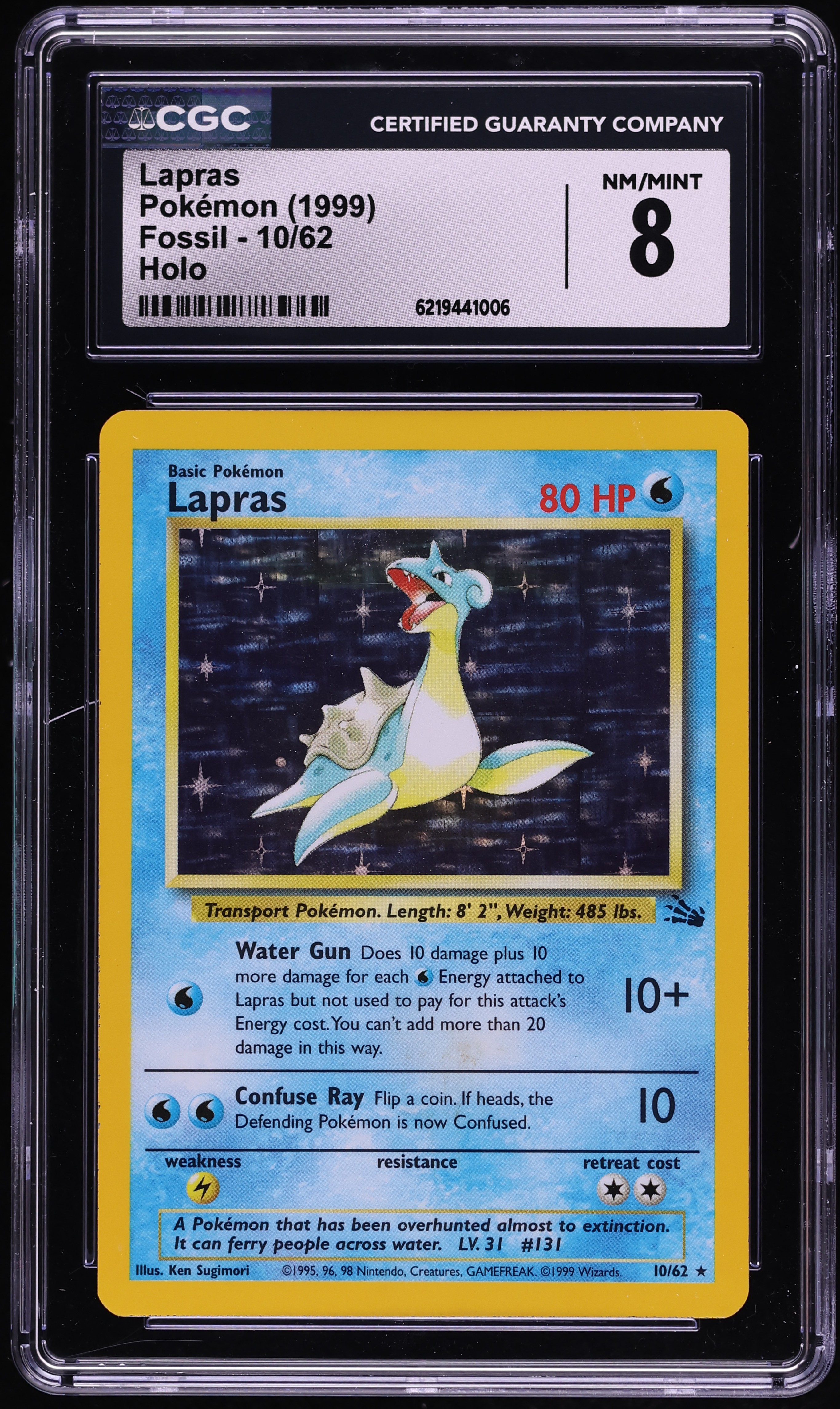 1999 Pokemon Fossil Holo Lapras #10 CGC 8 NM-MT