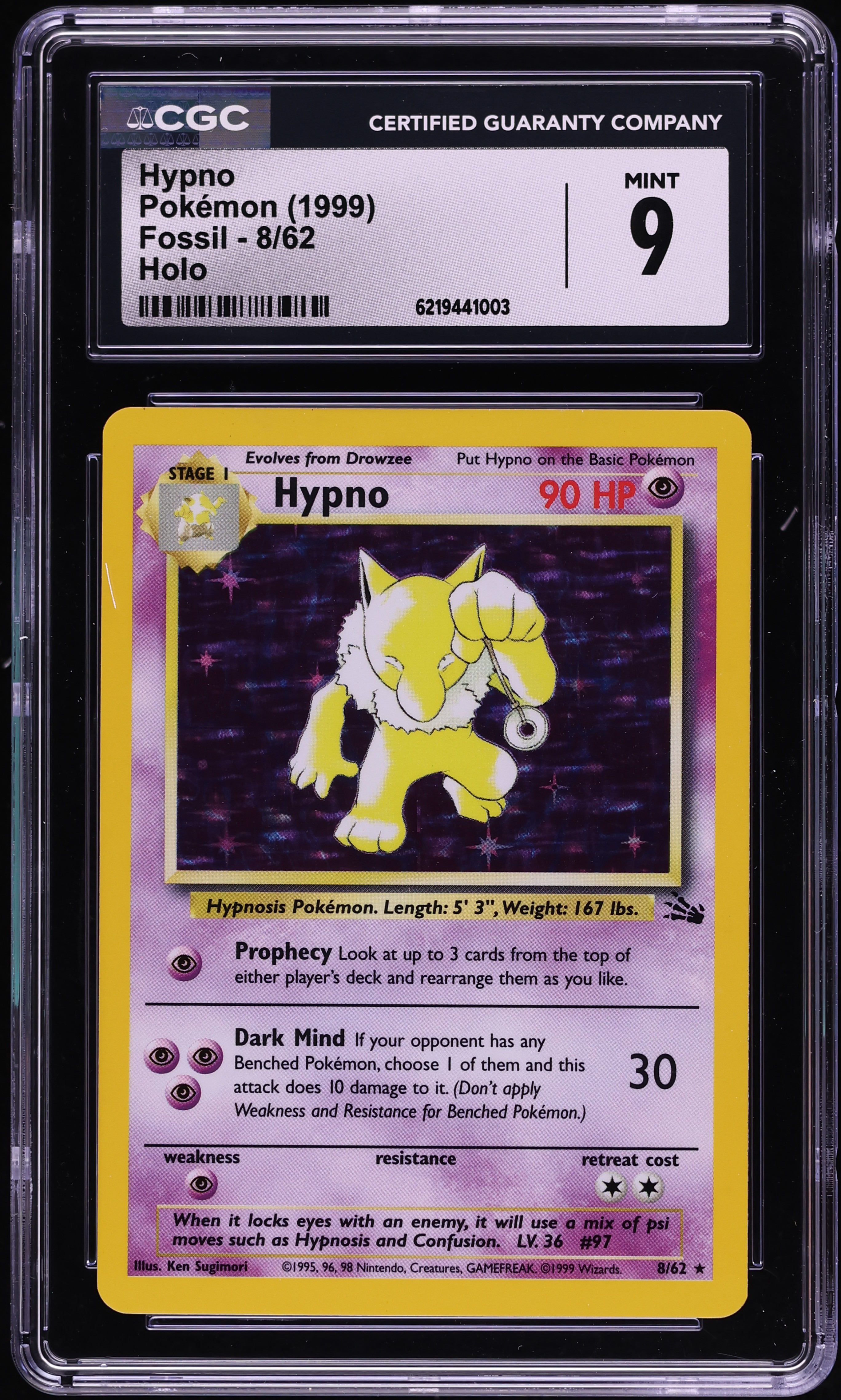 1999 Pokemon Fossil Holo Hypno #8 CGC 9 MINT