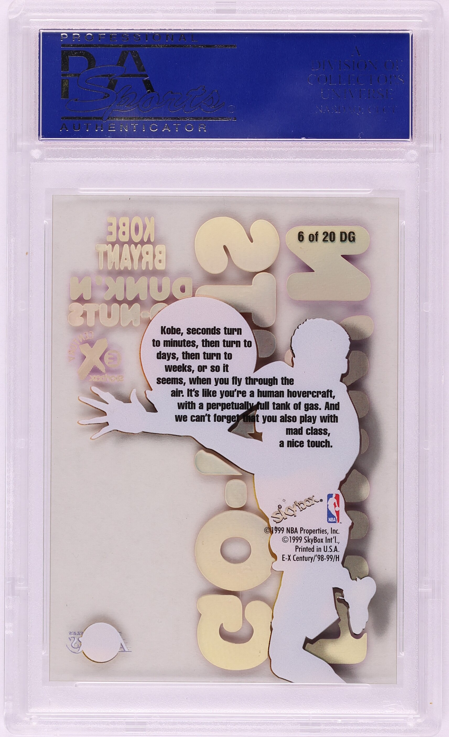 1998 Skybox E-X Century Dunk 'N Go Nuts Kobe Bryant #6DG PSA 10