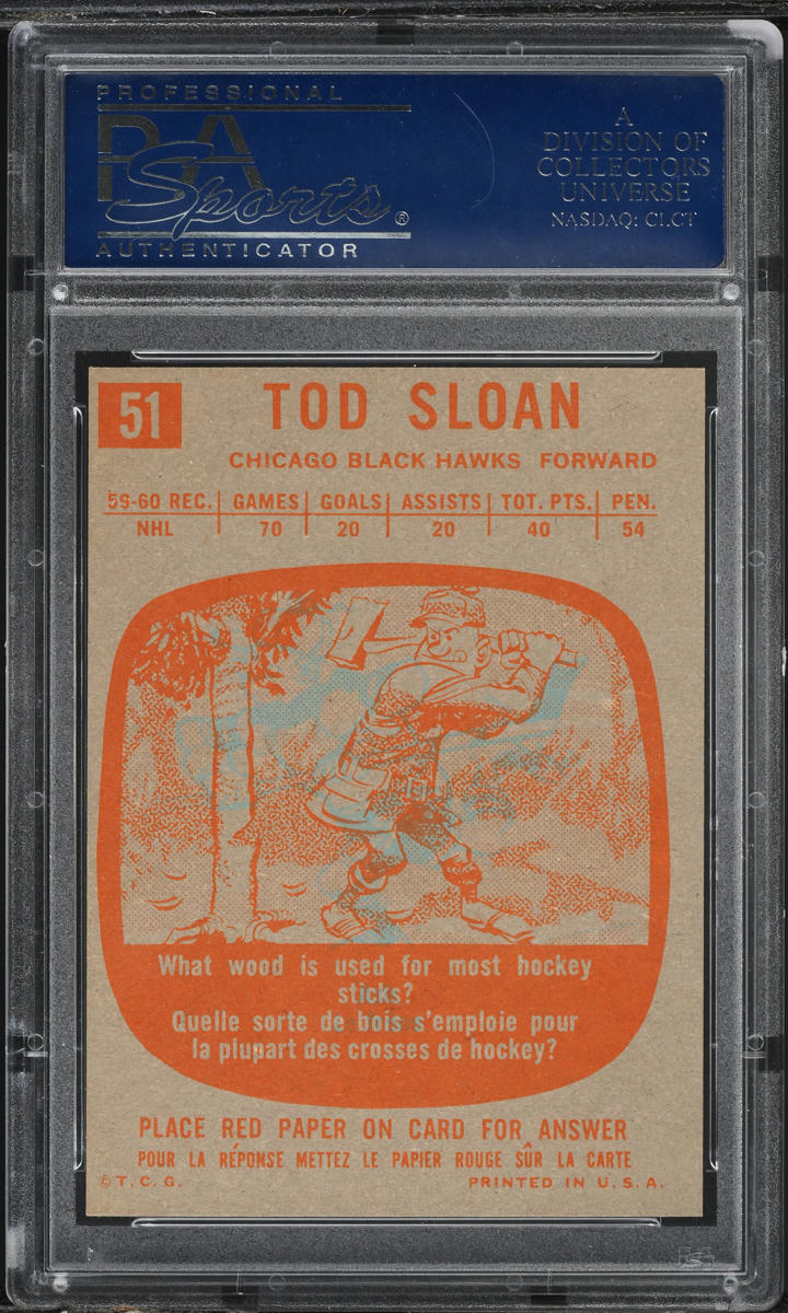 1960 Topps Hockey Tod Sloan #51 PSA 7 NRMT
