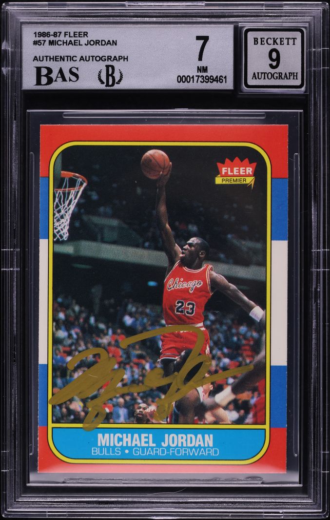 1986 Fleer Basketball Michael Jordan ROOKIE AUTO #57 BAS BGS 7 NRMT