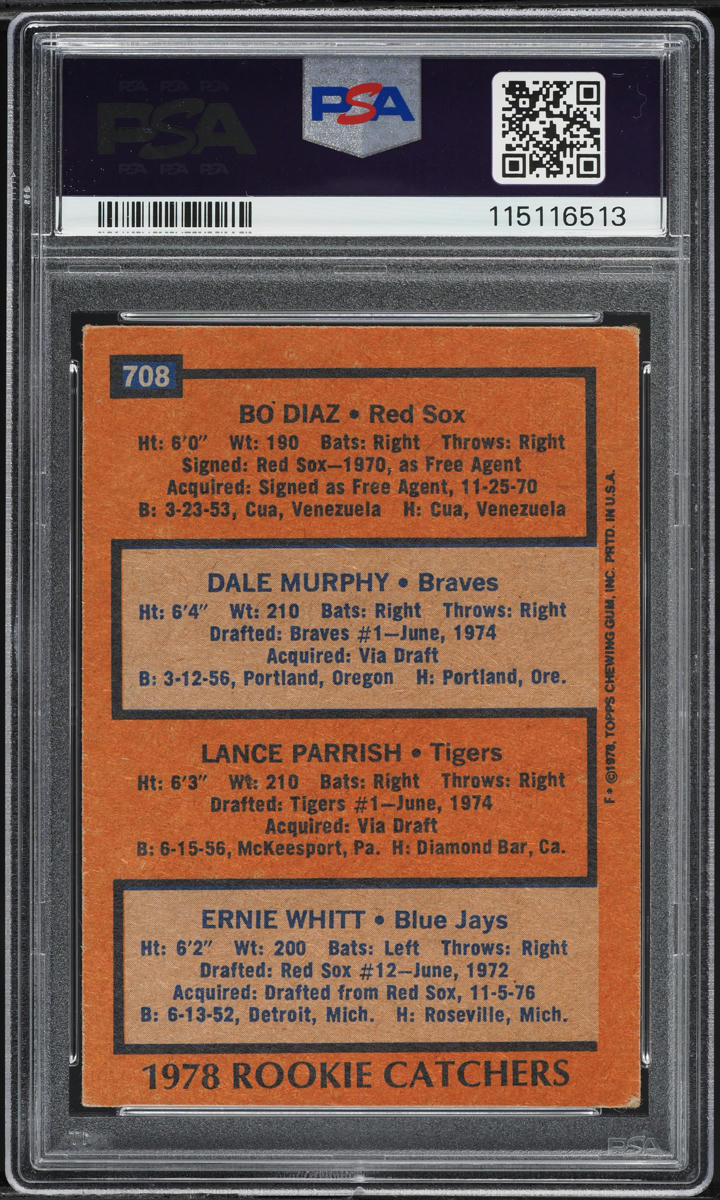 1978 Topps Dale Murphy & Lance Parrish ROOKIE #708 PSA 3 VG
