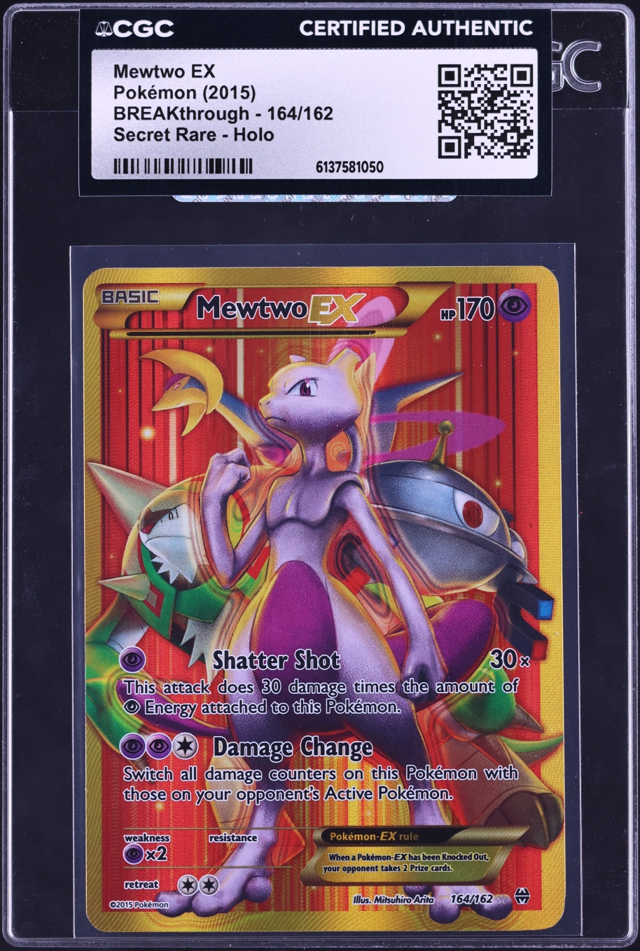 2015 Pokemon XY BREAKthrough SEC Mewtwo EX #164 CGC AUTH