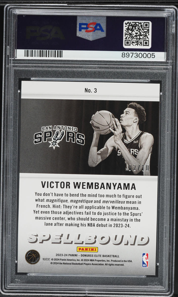 2023 Donruss Elite Spellbound Gold Victor Wembanyama ROOKIE /10 #3 PSA 10 GEM