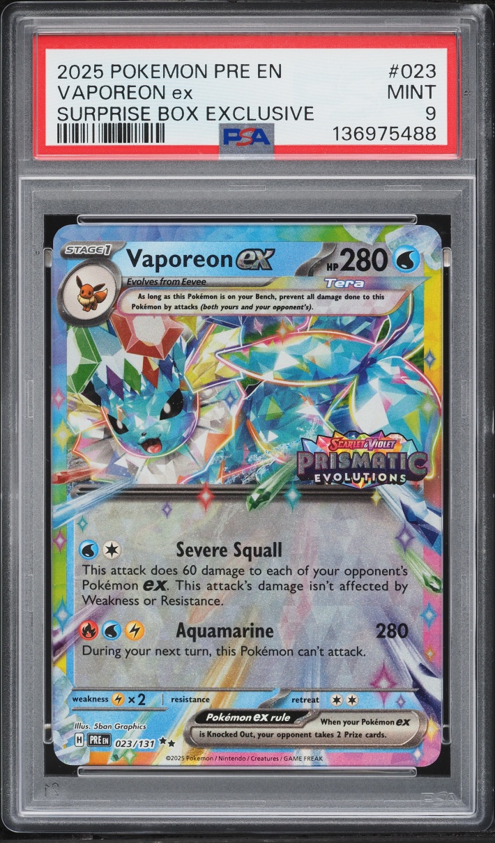 2025 Pokemon Scarlet & Violet Prismatic Evolutions Surprise Box Vaporeon EX #23 PSA 9 MINT