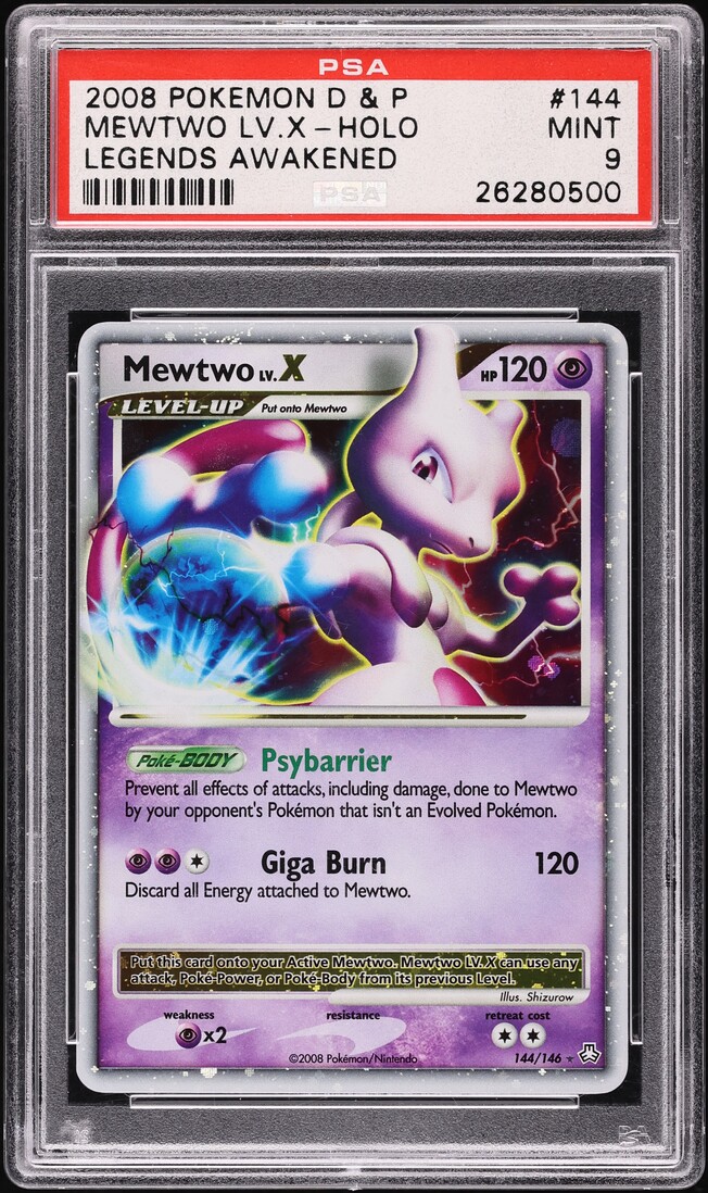 2008 Pokemon Diamond & Pearl Legends Awakened Holo Mewtwo Lv.X #144 PSA 9 MINT